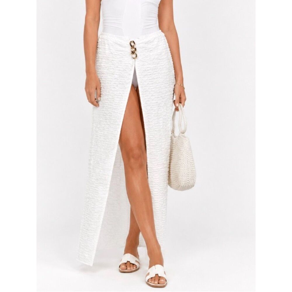 Fashion Nova White Long Maxi Open Front Skirt S